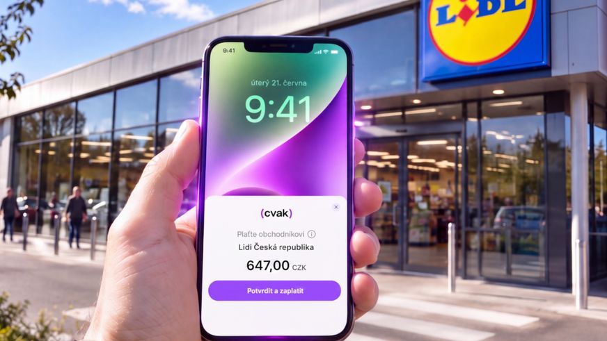 APlikace Cvak v mobilu před prodejnou Lidl