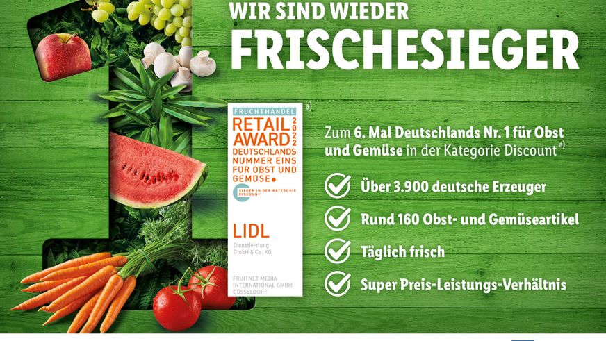 Nummer 1 bei Obst und Gemüse: Kunden wählen Lidl erneut zum Frischesieger | Foto: Lidl