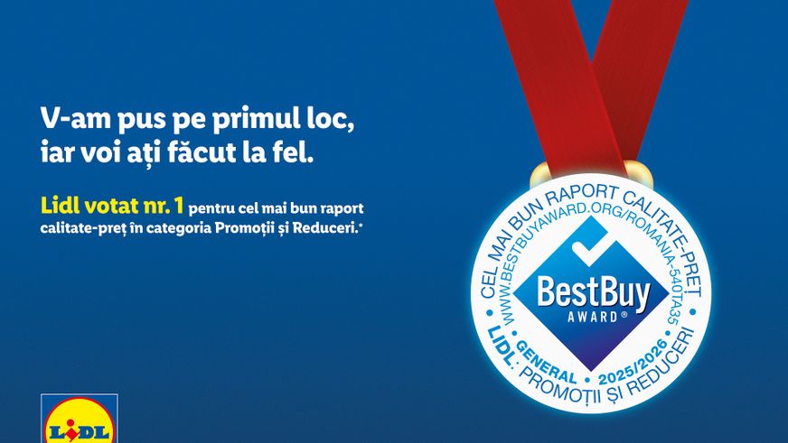 Lidl, votat de clienți numărul 1 în România pentru cel mai bun raport calitate–preț la categoria Promoții și Reduceri, în cadrul studiului ICERTIAS Best Buy Award 2025/2026
