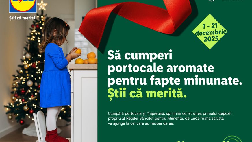 Lidl România continuă sprijinul pentru Rețeaua Băncilor pentru Alimente: pentru fiecare kilogram de portocale cumpărat de clienți, compania donează 1 leu pentru construirea primului depozit propriu al Rețelei în județul Neamț