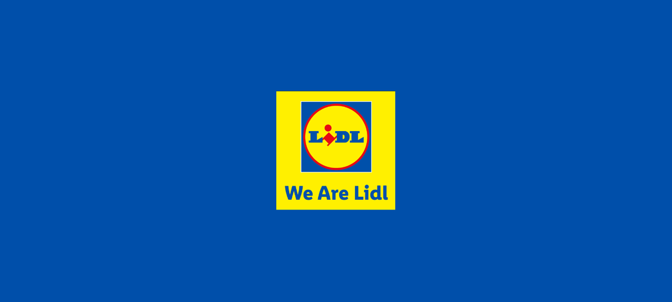 WeAreLidl- App Logo auf einem blauen Hintergrund.