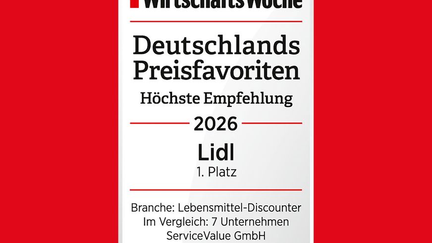 Lidl hat den 1. Platz bei "Deutschlands Preisfavoriten" in der Branche Lebensmittel-Discounter erreicht und damit seine Spitzenposition gefestigt.