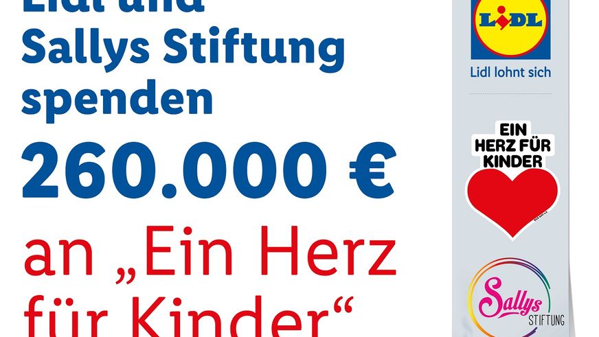 Lidl und „Sallys Stiftung“ spenden 260.000 Euro an die Kinderhilfsorganisation BILD hilft e.V. „Ein Herz für Kinder“. | Foto: Lidl
