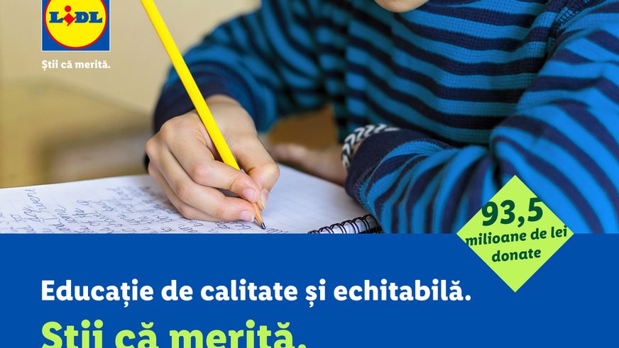 9 ani de investiții Lidl în educație de calitate și echitabilă: Știi că merită. 320.000 de copii și cadre didactice și-au găsit un viitor în școlile din România, cu ajutorul a 93,5 milioane de lei donate de Lidl România către sistemul de educație