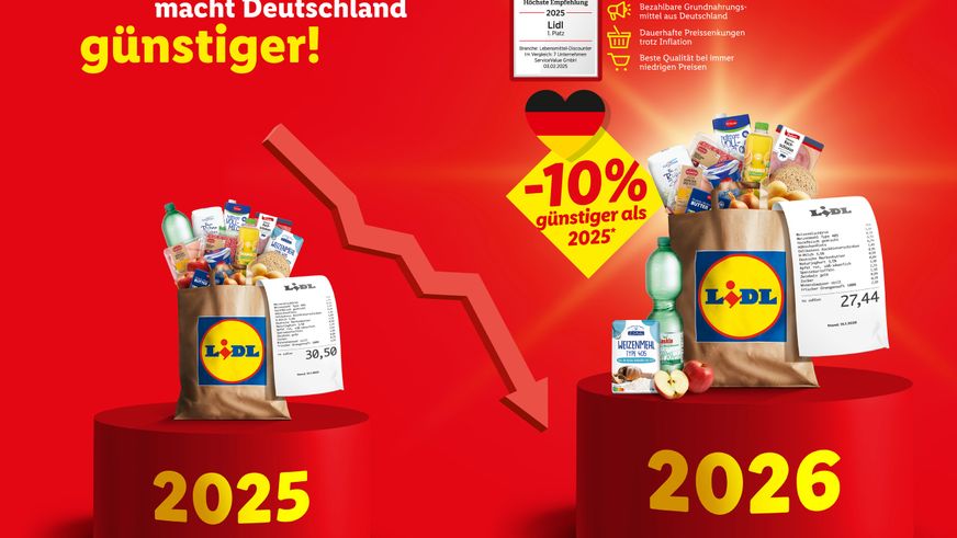 Die Preise für Nahrungsmittel des Grundbedarfs haben sich im Jahresvergleich um zehn Prozent reduziert. | Foto: Lidl