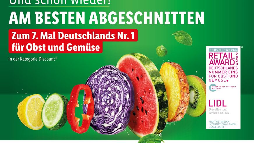 Deutschlands Nr. 1 für Obst und Gemüse: Lidl schneidet zum 7. Mal beim „Fruchthandel Magazin Retail Award“ in der Kategorie „Discount“ am besten ab  | Foto: Lidl