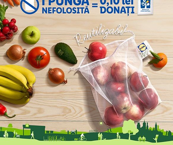 Lidl introduce în magazine săculeții reutilizabili pentru fructe și legume. În plus, în efortul de a reduce consumul de plastic, pentru fiecare pungă biodegradabilă pe care clienții aleg să nu o folosească, Lidl va dona 0,10 lei către programul „Cu Apele Curate”