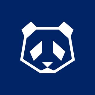 Ein frontal dargestellter Pandakopf aus dicken, geometrischen weißen Linien auf einem dunkelblauen Hintergrund.